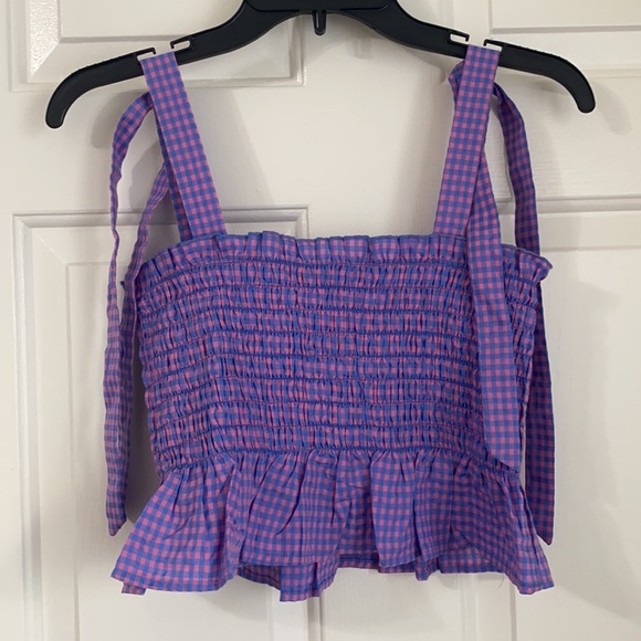 Blue & pink gingham crop top - not functional strap ties - size M - Picture 6 of 6